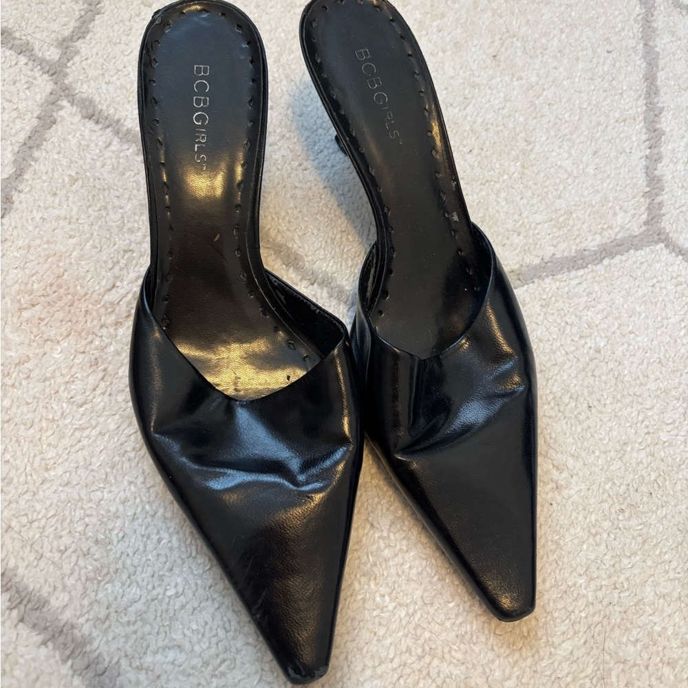 BCBG Black Mules with Kitten Heel and Open Back